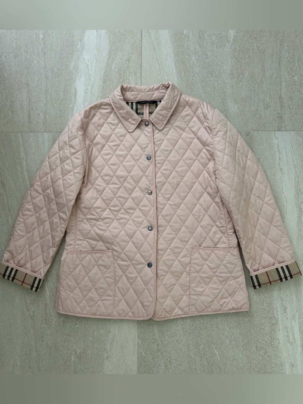 Burberry London Pink Quilted Nova Check Jacket Size XL